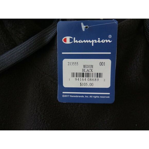 Champion 213555-001 Men's Size M Black Suede Script Logo Fleece Hoodie $105 - Picture 8 of 8